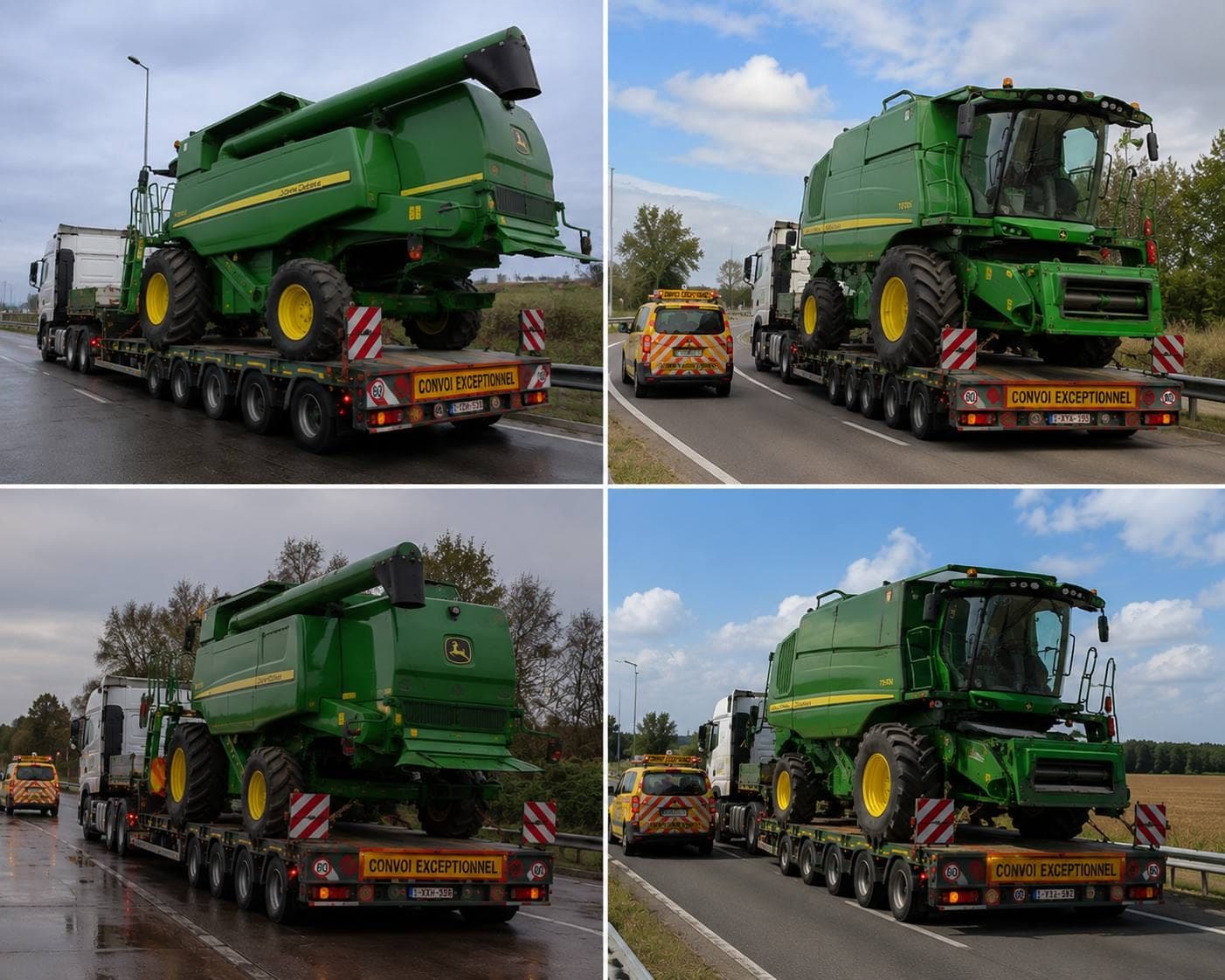 Convoglio eccezionale con mietitrebbia John Deere su autostrada europea