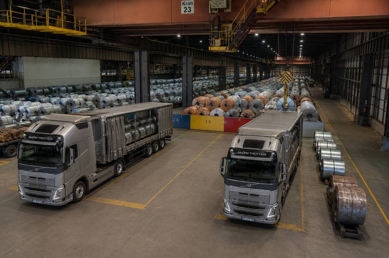 Semirimorchi centinati Volvo in deposito per viaggi FTL dedicati