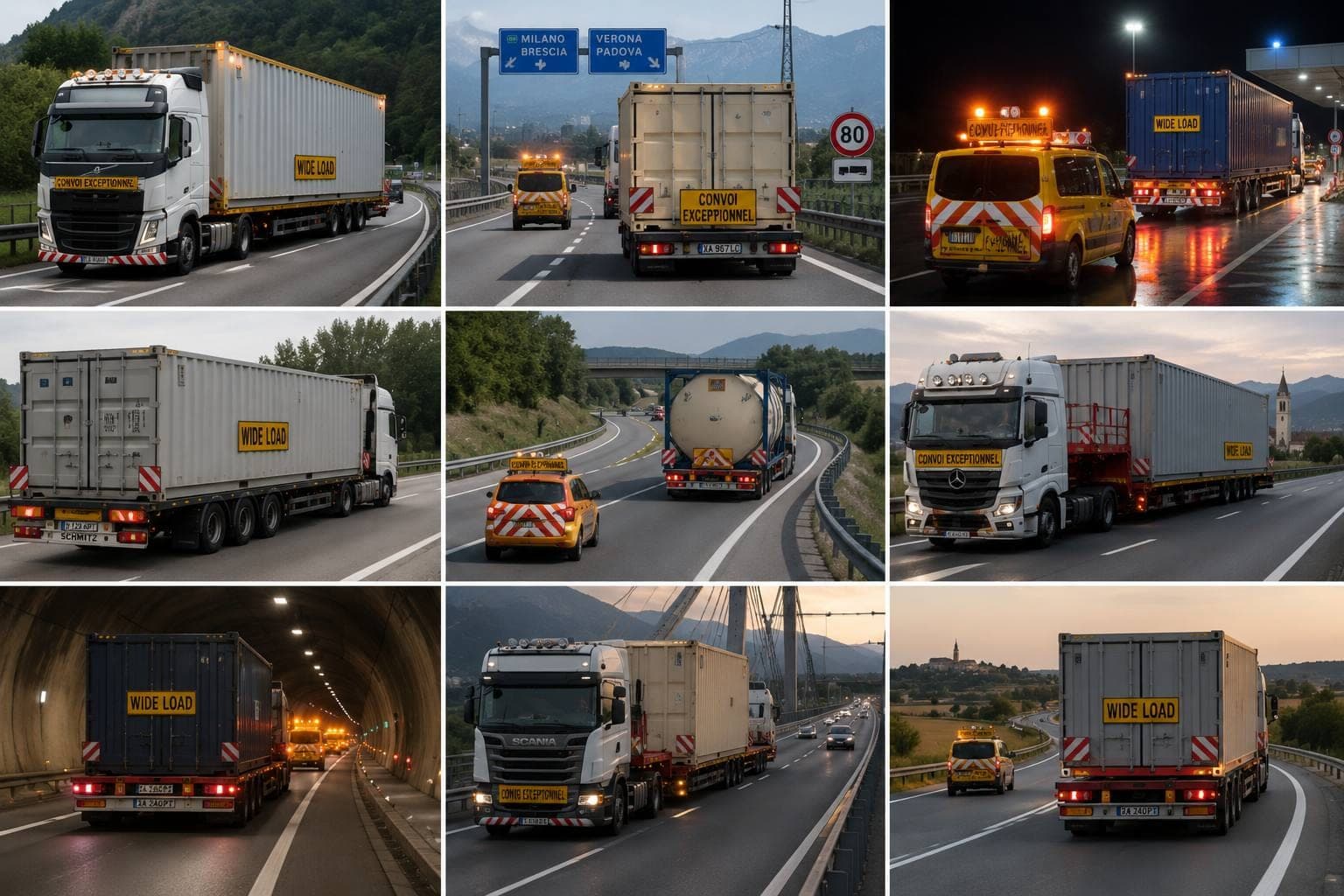 Volvo con container wide load su autostrada europea